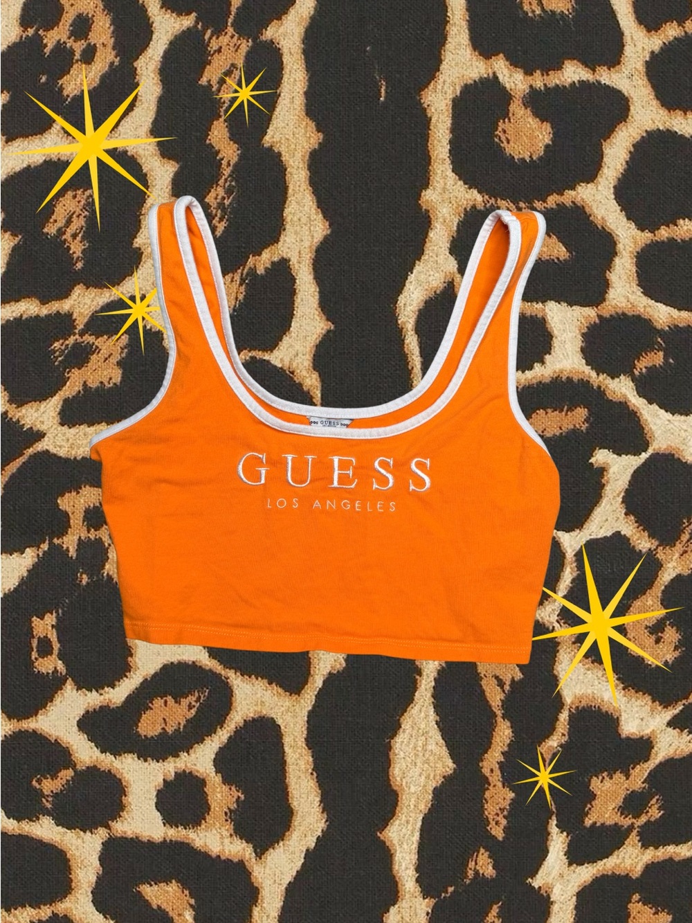 GUESS | y2k Orange Tank with White Logo Trim Crop Top | Size S